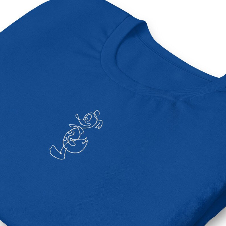 Embroidered Duck Dog Shirt, Minimalist Line Art Tee