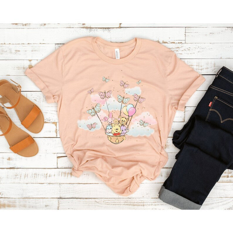 Winnie The Pooh and Friends Shirt | Winnie the Pooh Baby Shower Shirt | Cute Pooh Piglet Tigger Eeyore Shirt | Pooh and Flowers Shirt