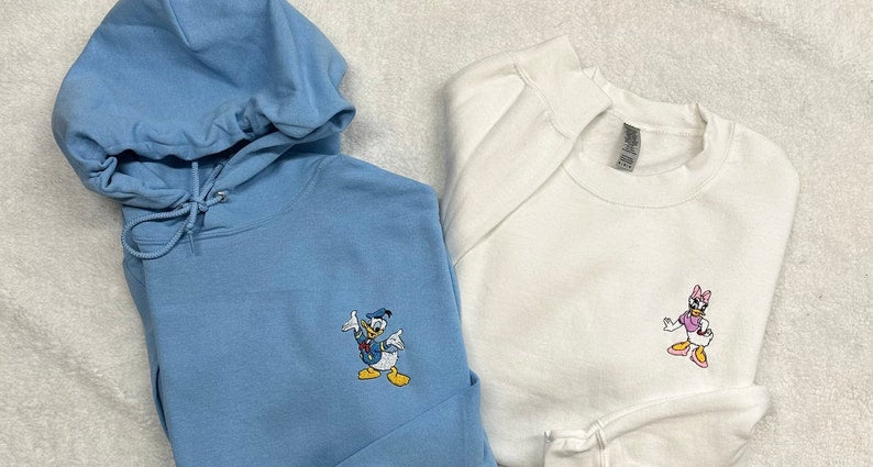 Donald Duck Sweatshirt, Daisy Duck Sweatshirt, Donald and Daisy Duck Sweater, Matching Disney Hoodies, Embroidered Disney, Youth or Adult