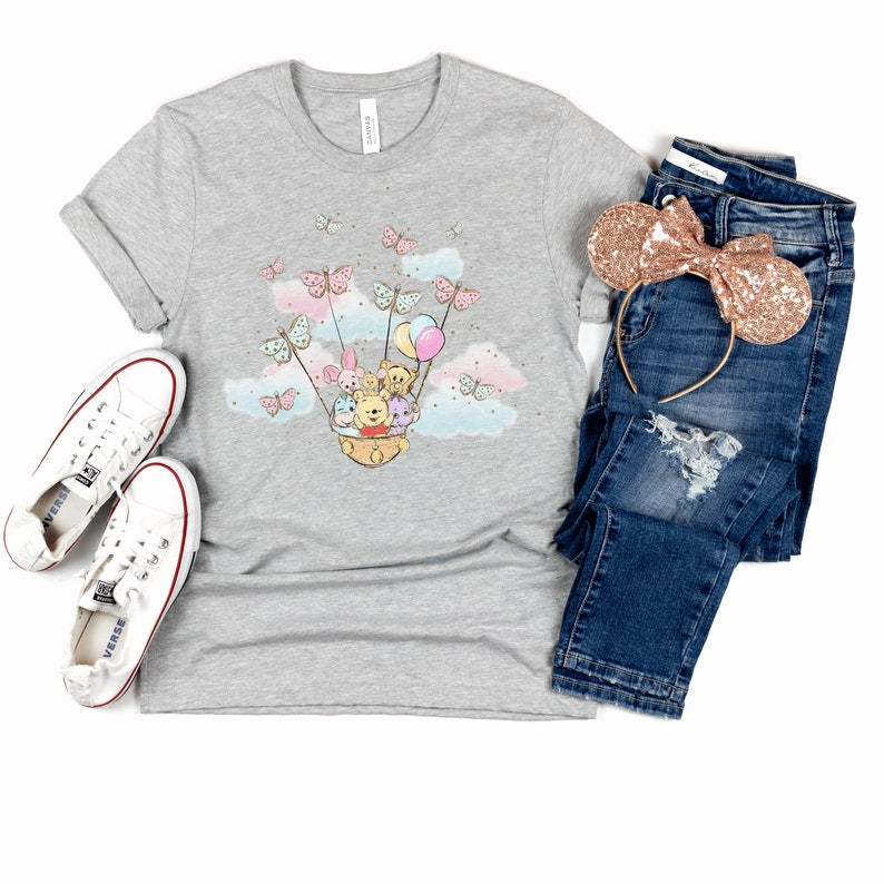 Winnie The Pooh and Friends Shirt | Winnie the Pooh Baby Shower Shirt | Cute Pooh Piglet Tigger Eeyore Shirt | Pooh and Flowers Shirt