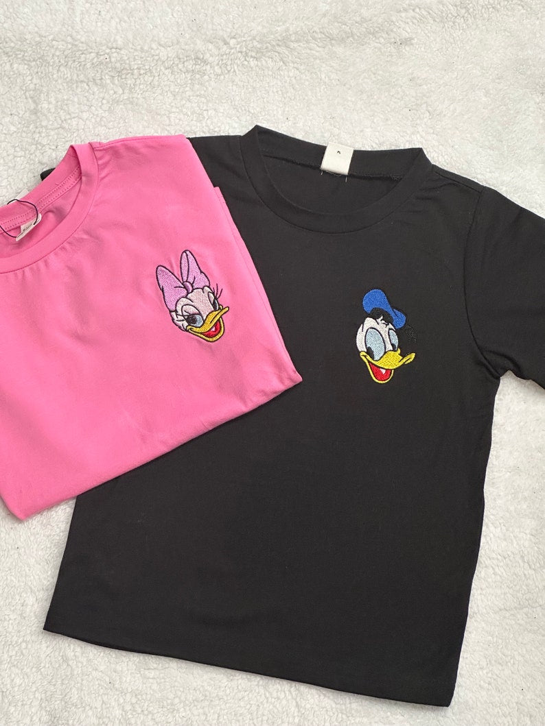 Fab Five Minnie, Mickey Mouse, Daisy or Donald Duck Profile Embroidered Youth or Adult Crewneck T-Shirt, Vacation Shirt, Disney