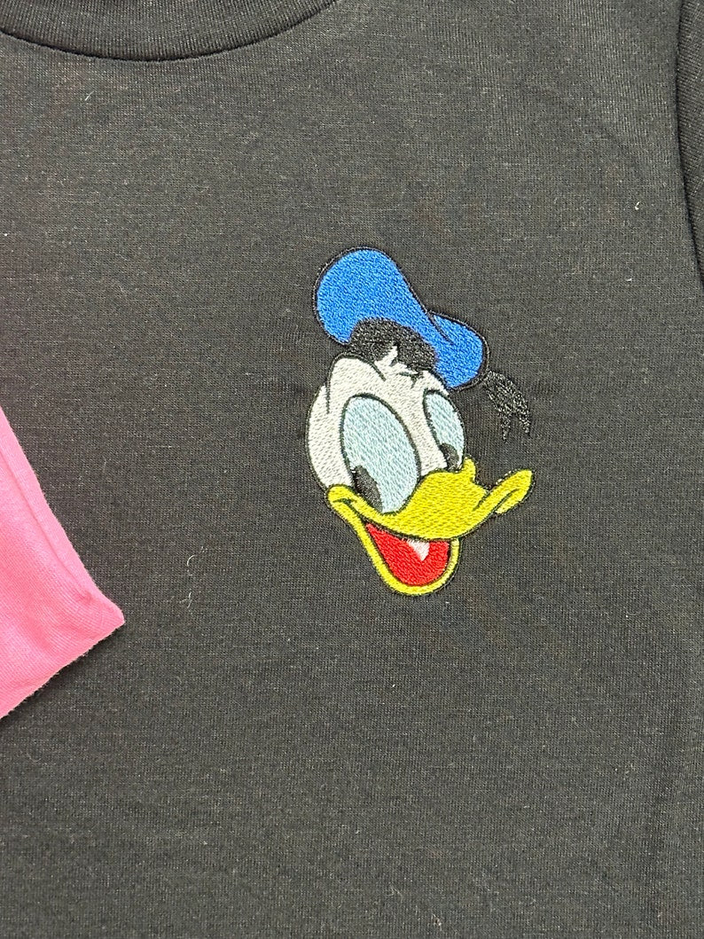 Fab Five Minnie, Mickey Mouse, Daisy or Donald Duck Profile Embroidered Youth or Adult Crewneck T-Shirt, Vacation Shirt, Disney