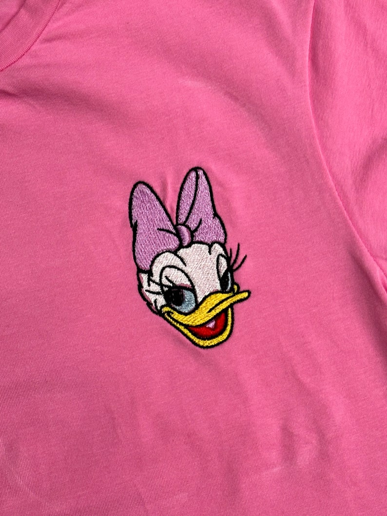 Fab Five Minnie, Mickey Mouse, Daisy or Donald Duck Profile Embroidered Youth or Adult Crewneck T-Shirt, Vacation Shirt, Disney