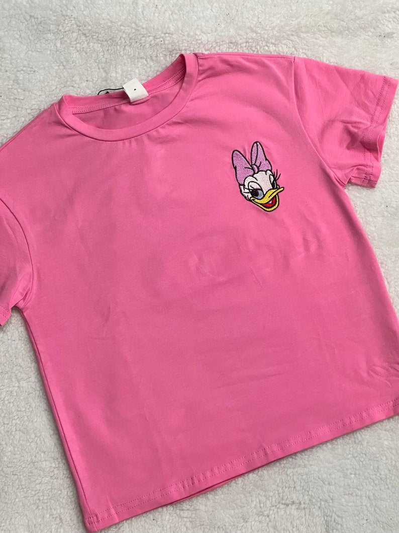 Fab Five Minnie, Mickey Mouse, Daisy or Donald Duck Profile Embroidered Youth or Adult Crewneck T-Shirt, Vacation Shirt, Disney