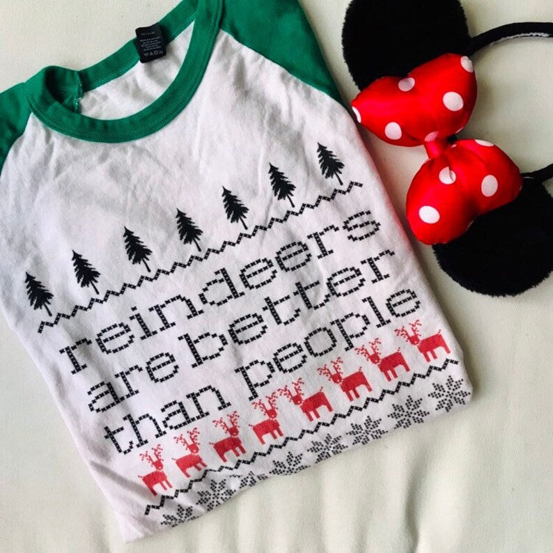 Frozen Shirt- Reindeer are Better than People -Sven and Kristoff Disney Christmas Raglan Shirt