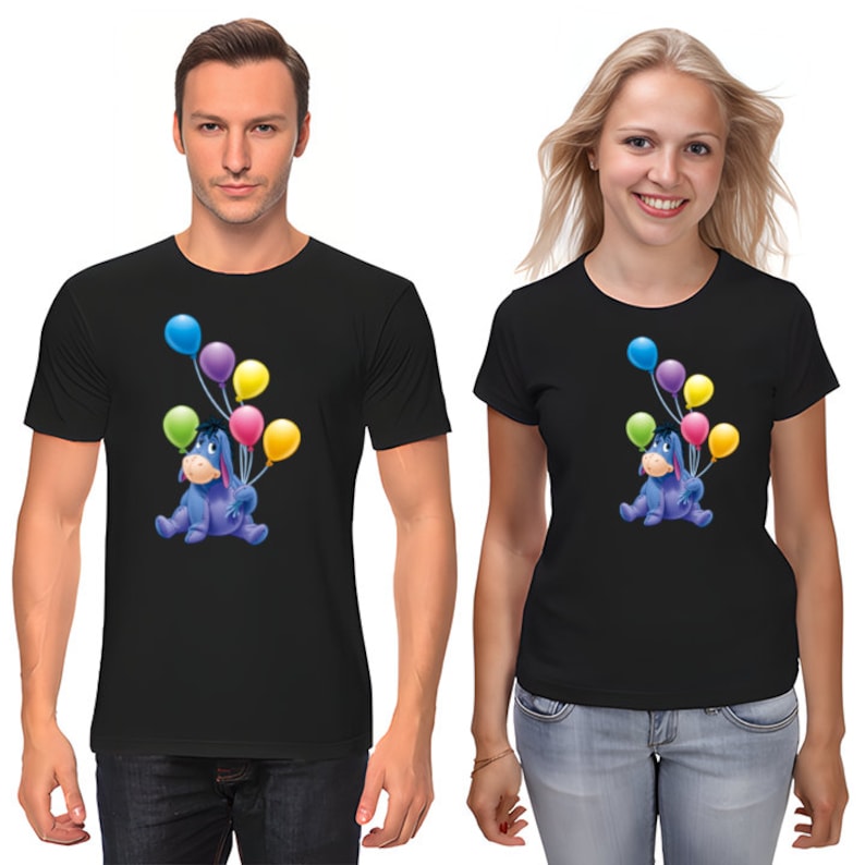 Winnie The Pooh Eeyore Figure, Short Sleeve White-Black Men's / Women's T Shirt G102