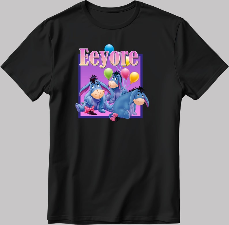 Famous Funny Character Eeyore Figure, Short Sleeve White-Black Men's / Women's T Shirt H121
