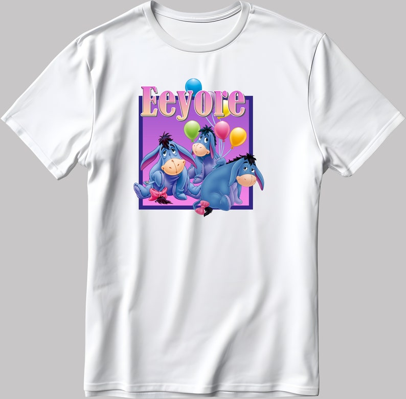 Famous Funny Character Eeyore Figure, Short Sleeve White-Black Men's / Women's T Shirt H121