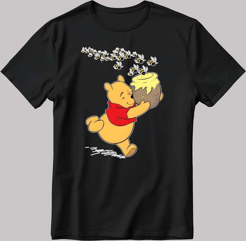 Disney Winnie the Pooh, Short Sleeve White-Black Men's / Women's T Shirt L932