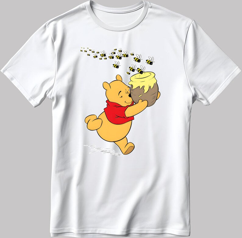Disney Winnie the Pooh, Short Sleeve White-Black Men's / Women's T Shirt L932