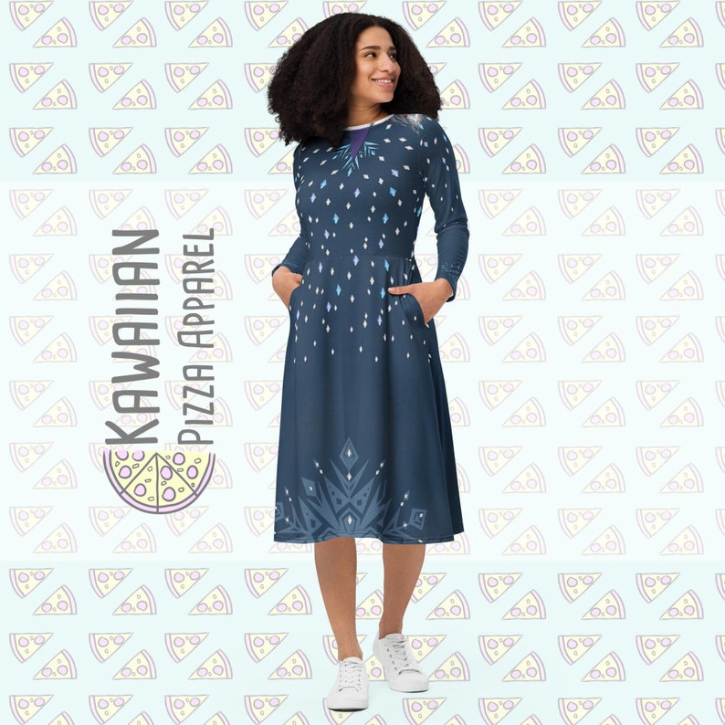 Women's Elsa Olaf's Adventure Inspired All-over print long sleeve midi dress