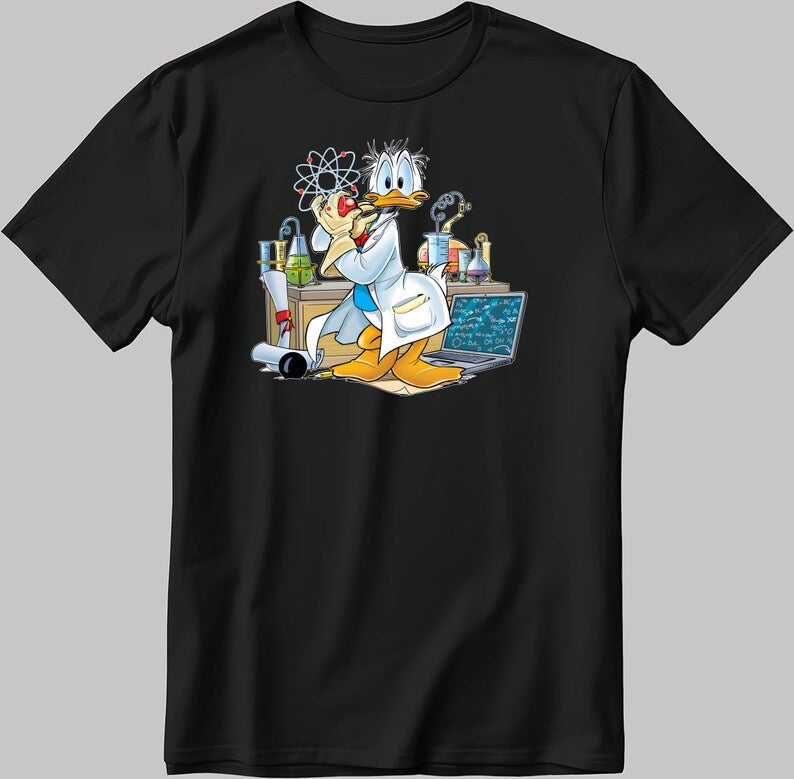 Cosplay Scientist Donald Duck  Short Sleeve White-Black Men's / Women's T Shirt N536