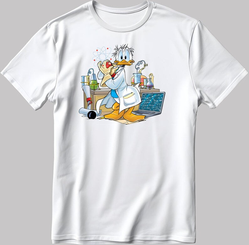 Cosplay Scientist Donald Duck  Short Sleeve White-Black Men's / Women's T Shirt N536