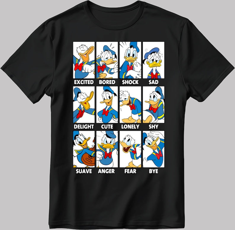 Donald Duck Moods Short Sleeve White-Black Men's / Women's T Shirt C539