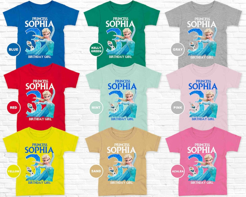 Frozen Birthday T Shirt 100% Cotton, Princess Birthday Tee, Magic Kingdom Shirt, DTF Quality, Matching Family T Shirt, Birthday Girl T Shirt