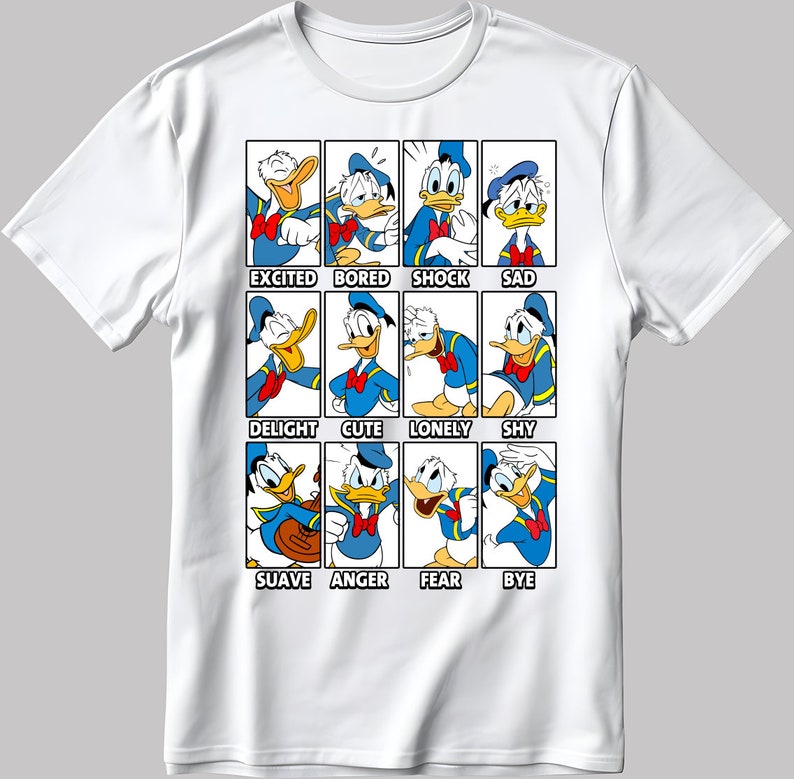 Donald Duck Moods Short Sleeve White-Black Men's / Women's T Shirt C539