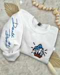 Donald Duck Inspired Autograph Crewneck, Embroidered Sweater, Sleeve Embroidery, Character, Signature, Magical Sweater