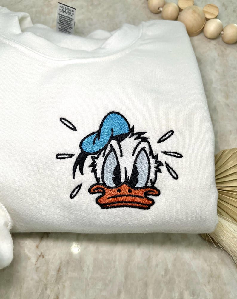 Donald Duck Inspired Autograph Crewneck, Embroidered Sweater, Sleeve Embroidery, Character, Signature, Magical Sweater