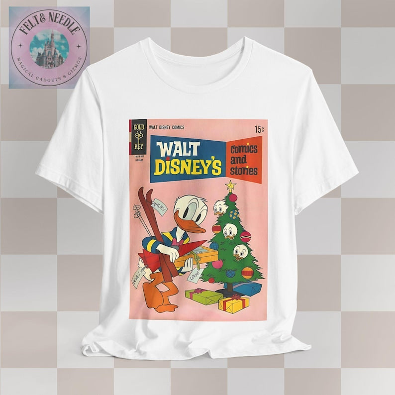 Disney Christmas Comic Tee, Donald Duck Retro Shirt, Holiday Gift, Unisex Jersey Top, Comic Book Cover Tshirt, Vintage Tee