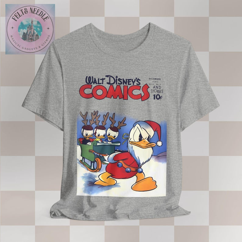 Disney Christmas Comic Tee, Donald Duck Retro Shirt, Holiday Gift, Unisex Jersey Top, Comic Book Cover Tshirt, Vintage Tee