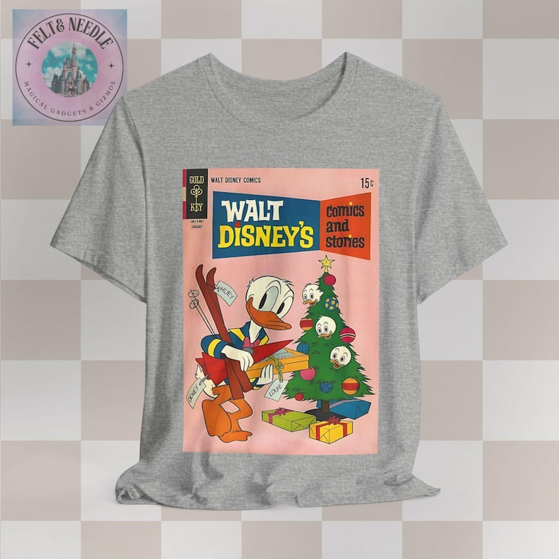 Disney Christmas Comic Tee, Donald Duck Retro Shirt, Holiday Gift, Unisex Jersey Top, Comic Book Cover Tshirt, Vintage Tee
