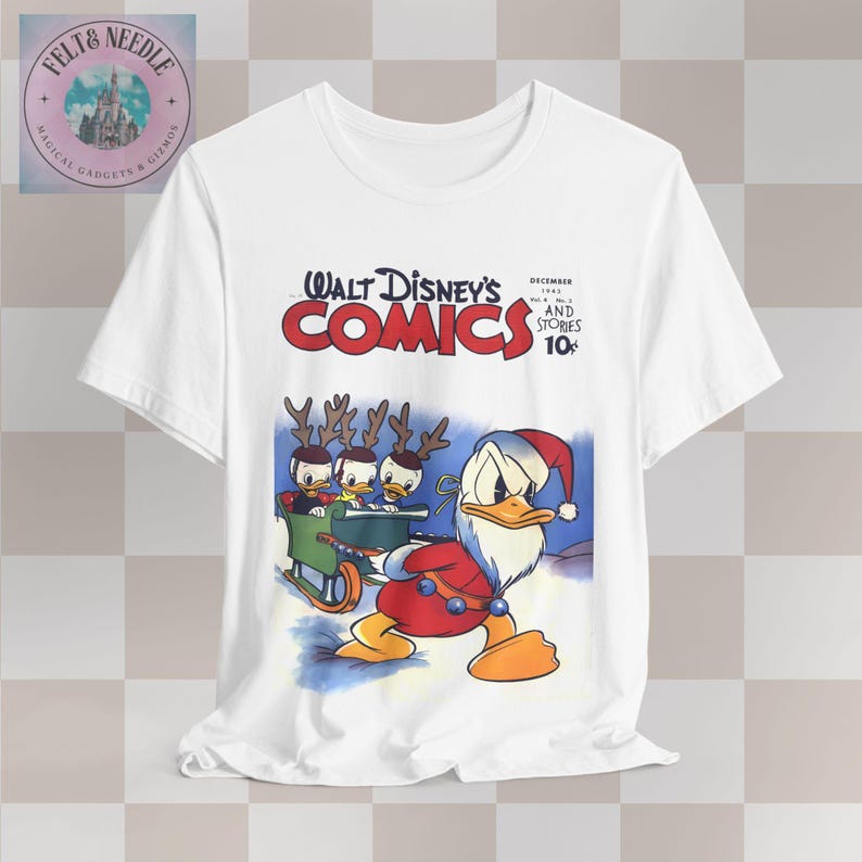Disney Christmas Comic Tee, Donald Duck Retro Shirt, Holiday Gift, Unisex Jersey Top, Comic Book Cover Tshirt, Vintage Tee