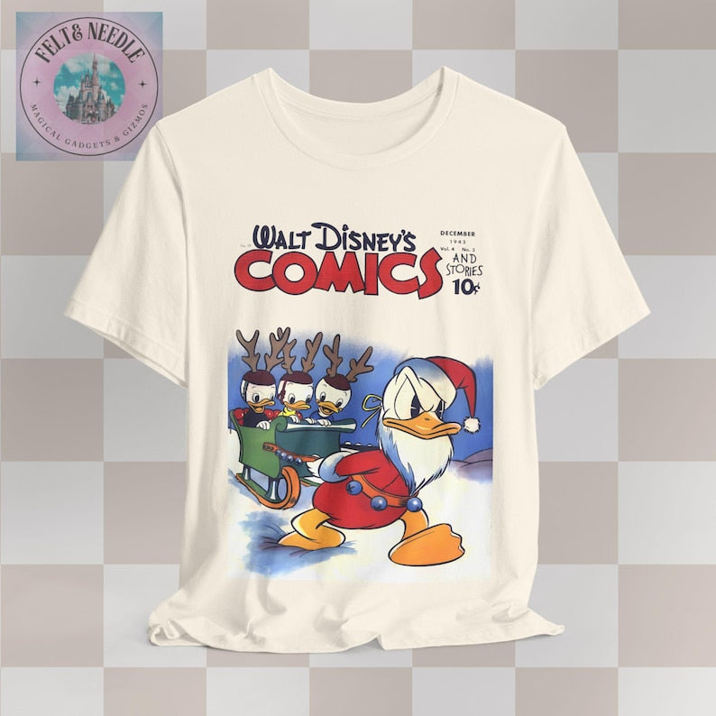 Disney Christmas Comic Tee, Donald Duck Retro Shirt, Holiday Gift, Unisex Jersey Top, Comic Book Cover Tshirt, Vintage Tee