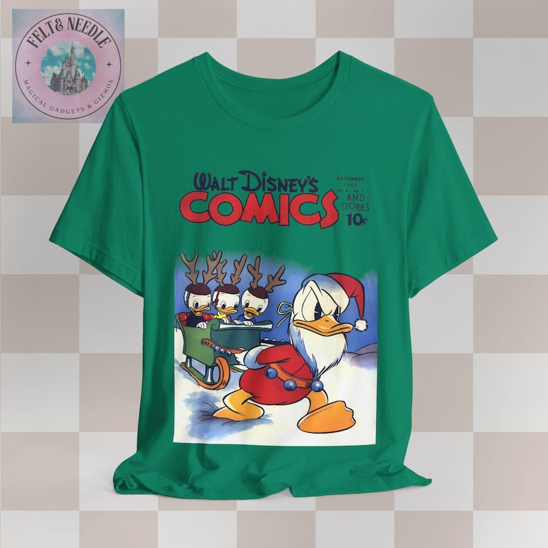 Disney Christmas Comic Tee, Donald Duck Retro Shirt, Holiday Gift, Unisex Jersey Top, Comic Book Cover Tshirt, Vintage Tee