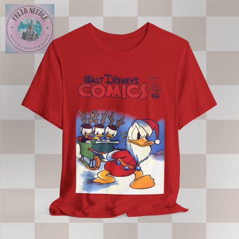 Disney Christmas Comic Tee, Donald Duck Retro Shirt, Holiday Gift, Unisex Jersey Top, Comic Book Cover Tshirt, Vintage Tee