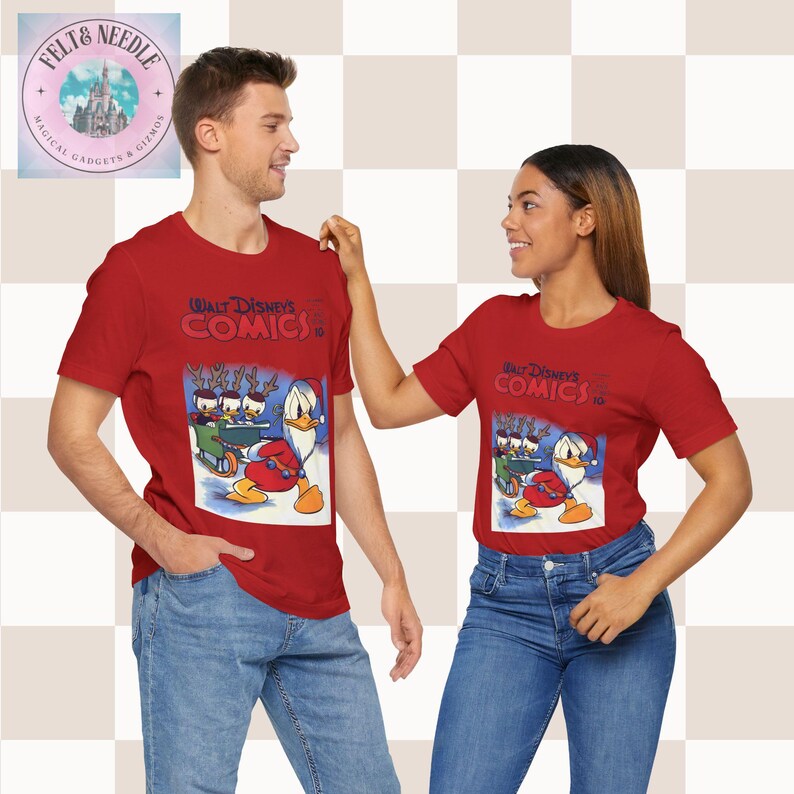 Disney Christmas Comic Tee, Donald Duck Retro Shirt, Holiday Gift, Unisex Jersey Top, Comic Book Cover Tshirt, Vintage Tee