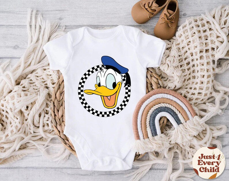 Donald Duck Kids Shirt, Disneyland Shirt, Donald Duck Gift Shirt, Retro Donald Duck Tee, Cute Donald  Bodysuit, Checked Donald Kids Shirt