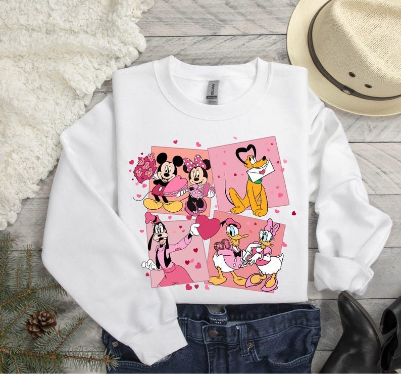Disney Valentine Sweatshirt, Valentine Mickey And Minnie Daisy and Donald Duck Disney Lovers Sweatshirt Gift, Disney Trip Friends Sweatshirt