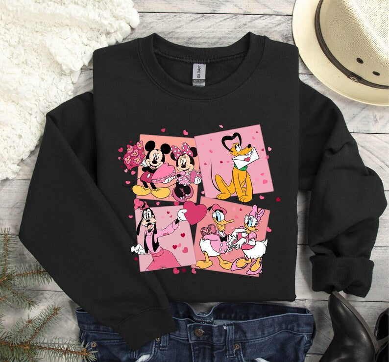 Disney Valentine Sweatshirt, Valentine Mickey And Minnie Daisy and Donald Duck Disney Lovers Sweatshirt Gift, Disney Trip Friends Sweatshirt
