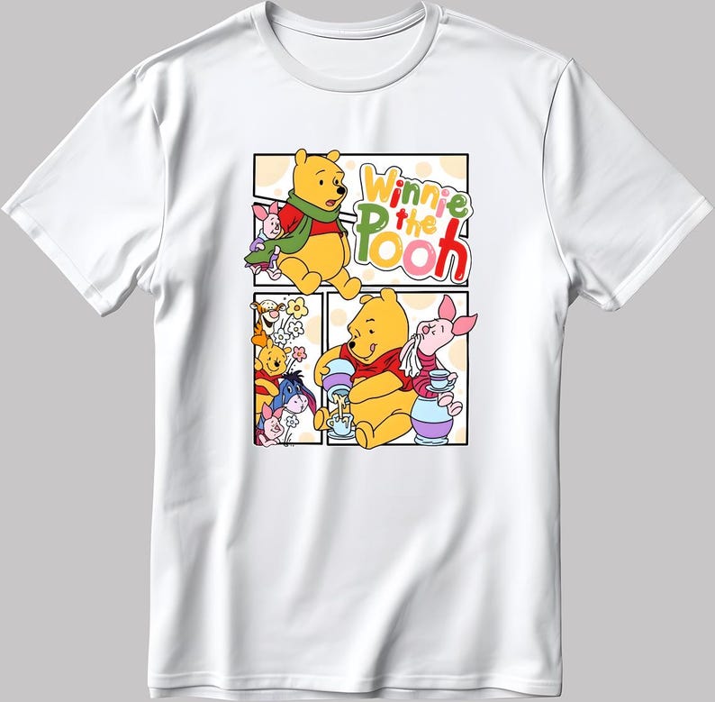 Disney Winnie the Pooh, Short Sleeve White-Black Men's / Women's T Shirt P301