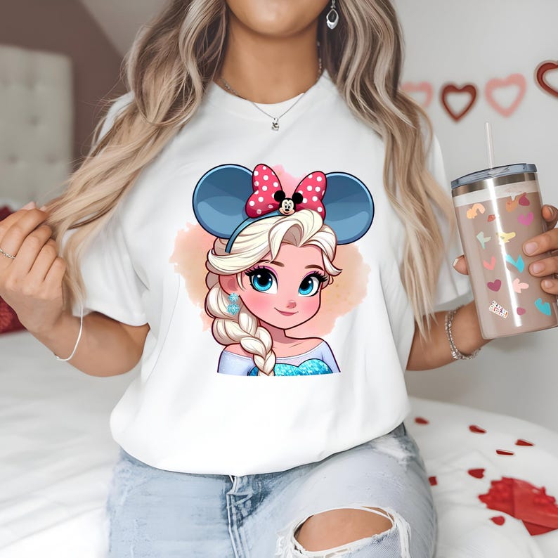 DTF Princess Elsa, Frozen Elsa , Coquette Bow Minnie, Watercolor Elsa, Princess Birthday, DTF Transfer, Ready To Press, Direct to Film