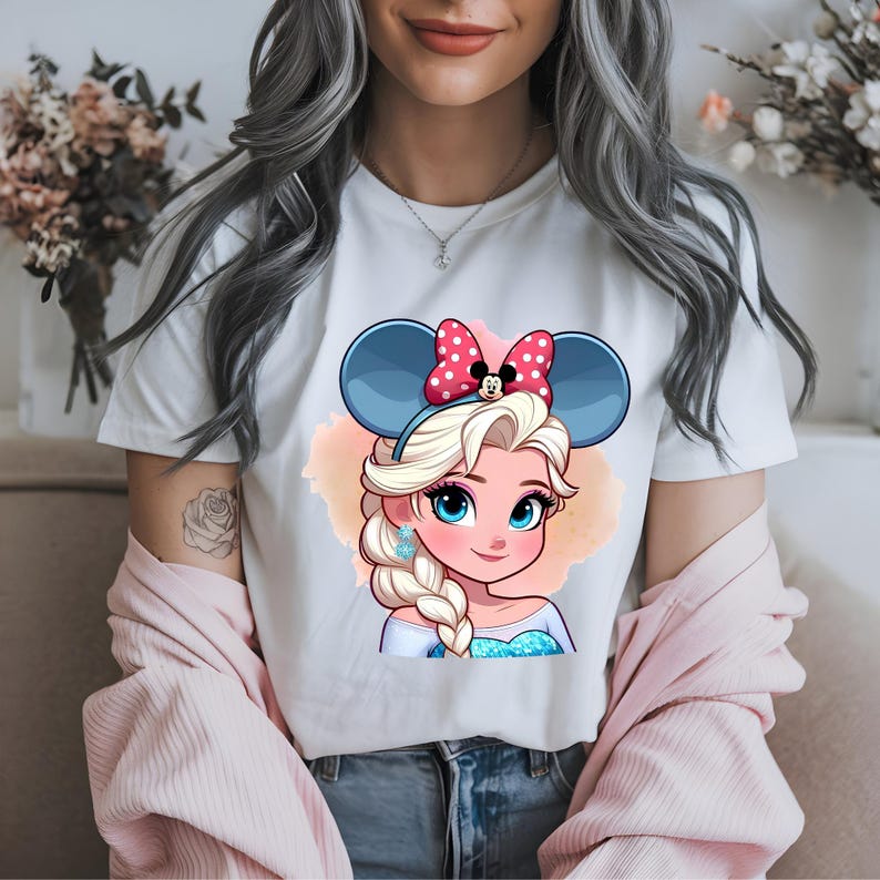 DTF Princess Elsa, Frozen Elsa , Coquette Bow Minnie, Watercolor Elsa, Princess Birthday, DTF Transfer, Ready To Press, Direct to Film