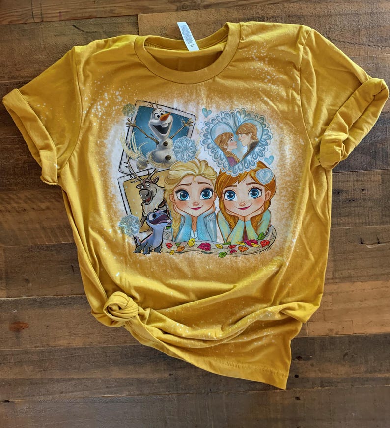 Anna Elsa Polaroid tshirt, bleached disney princess shirt, kids princesses shirt, girls disney Frozen bleach washed, bleached princess tee