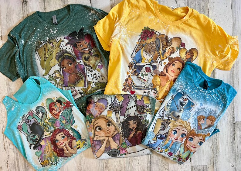 Anna Elsa Polaroid tshirt, bleached disney princess shirt, kids princesses shirt, girls disney Frozen bleach washed, bleached princess tee