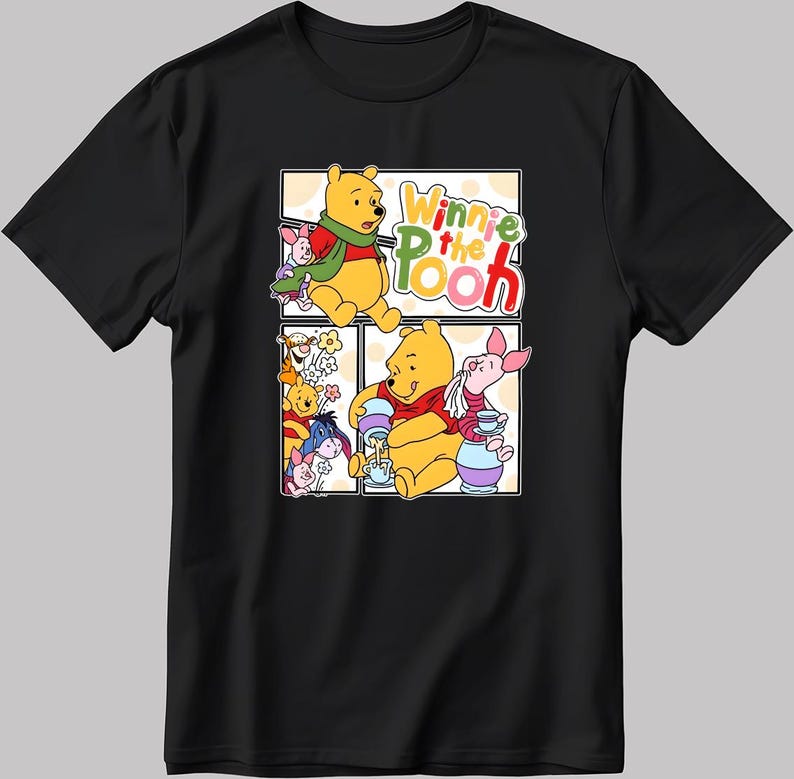 Disney Winnie the Pooh, Short Sleeve White-Black Men's / Women's T Shirt P301