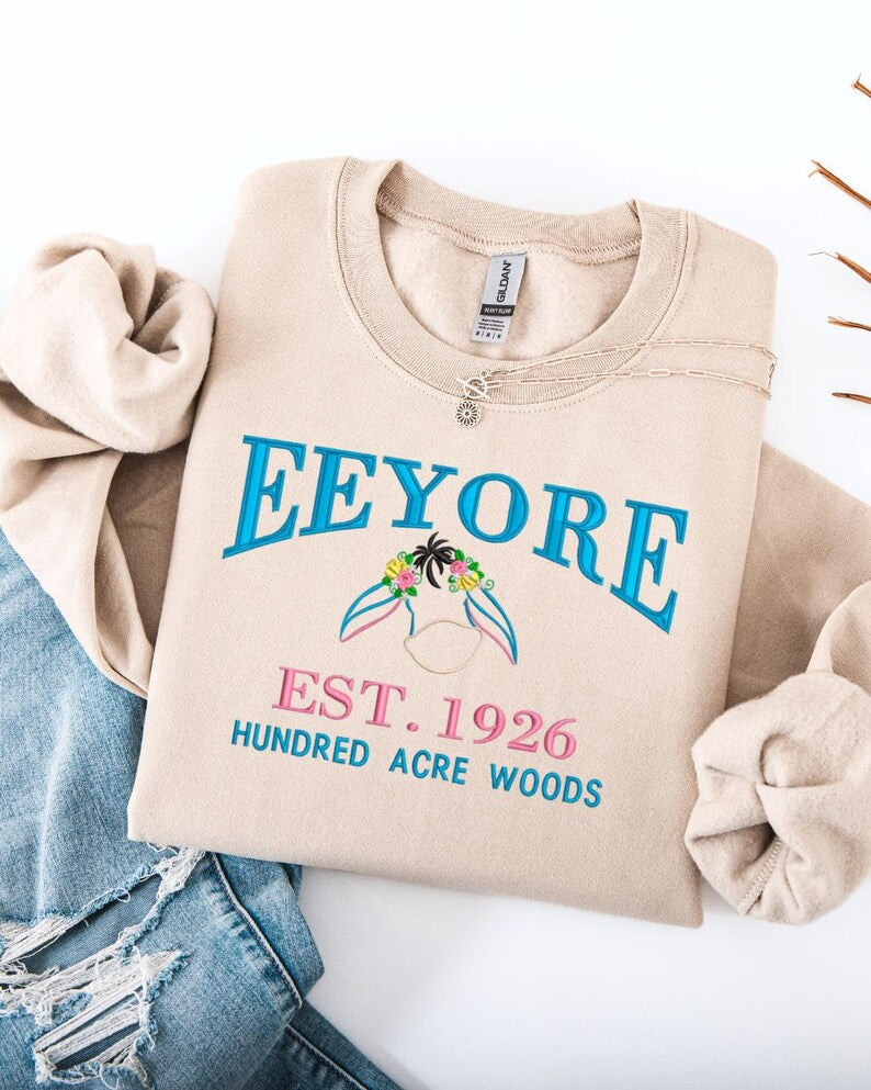 Embroidered Eeyore Sweatshirt: Winnie the Pooh Varsity Sweater