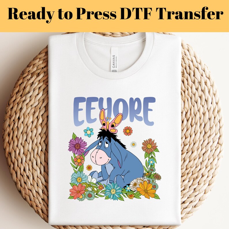 Eeyore Floral DTF Transfer: Winnie the Pooh Ready to Press