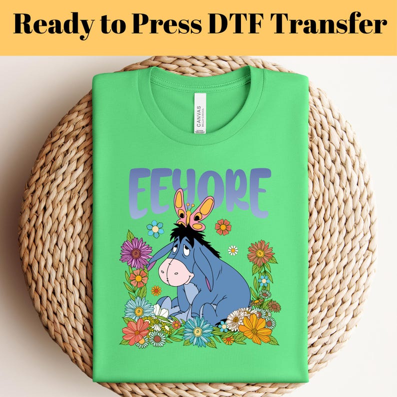 Eeyore Floral DTF Transfer: Winnie the Pooh Ready to Press