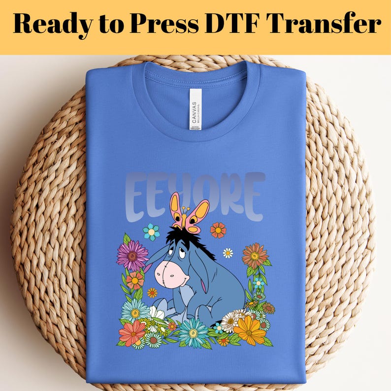 Eeyore Floral DTF Transfer: Winnie the Pooh Ready to Press