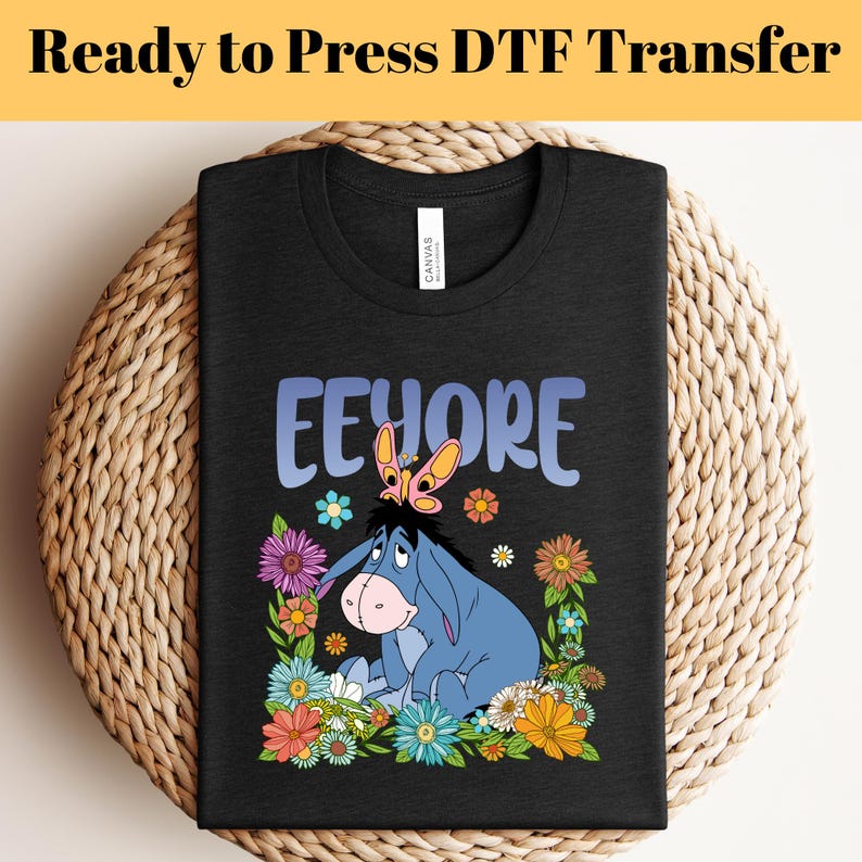 Eeyore Floral DTF Transfer: Winnie the Pooh Ready to Press
