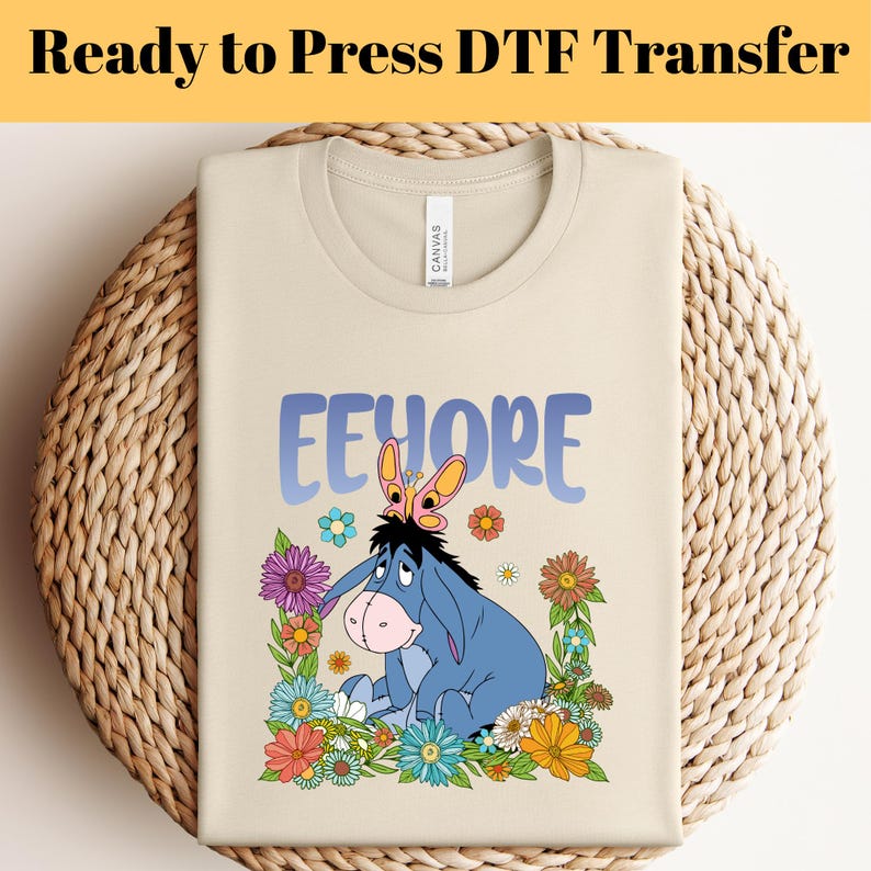 Eeyore Floral DTF Transfer: Winnie the Pooh Ready to Press