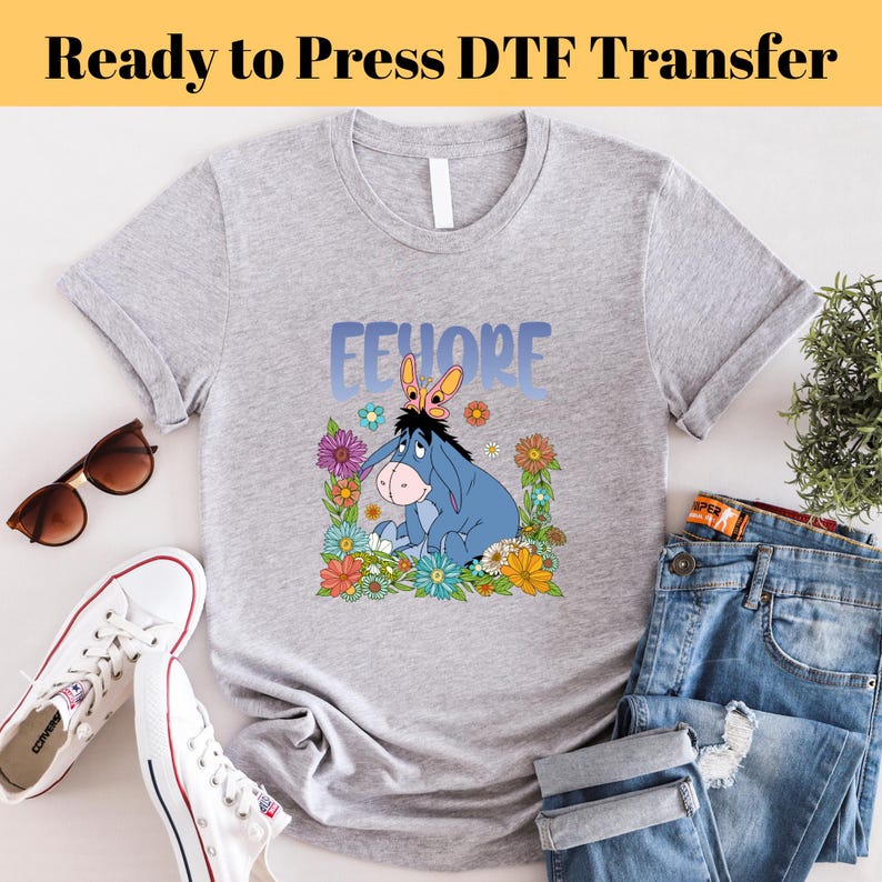 Eeyore Floral DTF Transfer: Winnie the Pooh Ready to Press