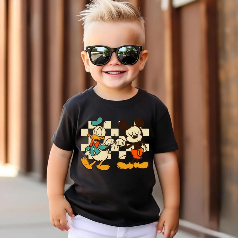 Checkered Donald And Mickey Toddler T-Shirt, Disney Friends Shirt, Mickey And Donald Kids Shirt, Best Friends Shirt, Dad and Son Shirt