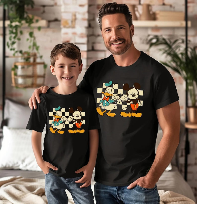 Checkered Donald And Mickey Toddler T-Shirt, Disney Friends Shirt, Mickey And Donald Kids Shirt, Best Friends Shirt, Dad and Son Shirt