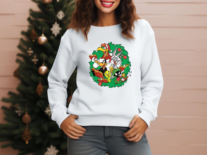 Looney Tunes Squad Christmas Sweatshirt, Space Jam Xmas Hoodie, Tune Squad Matching Shirt, Bugs Bunny Outift, Unisex Crew Neck, Xmas Gifts