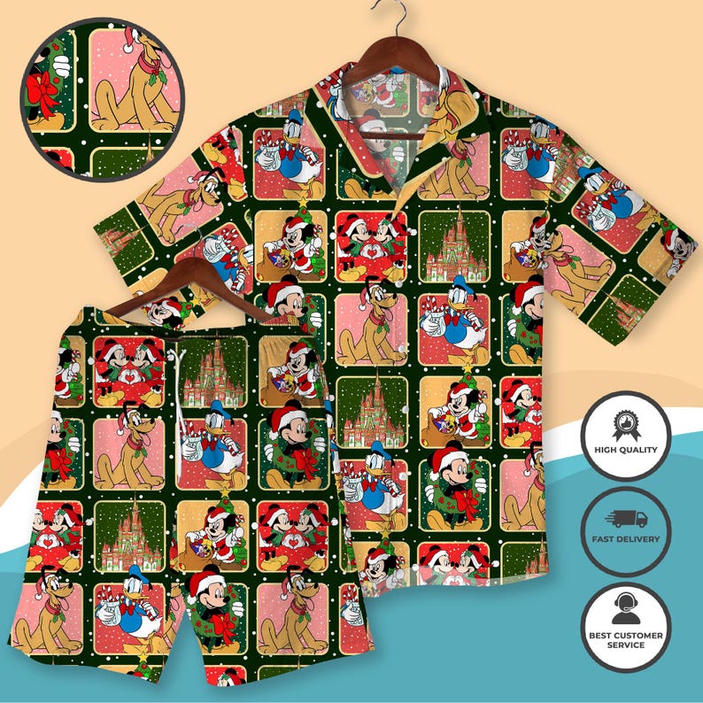 Christmas Hawaiian Shirt Mickey Shirt, Donald Shirt, Pluto Shirt, Santa Shirt, Holiday Vacation Outfit for Men Women, Christmas Shirt gifts